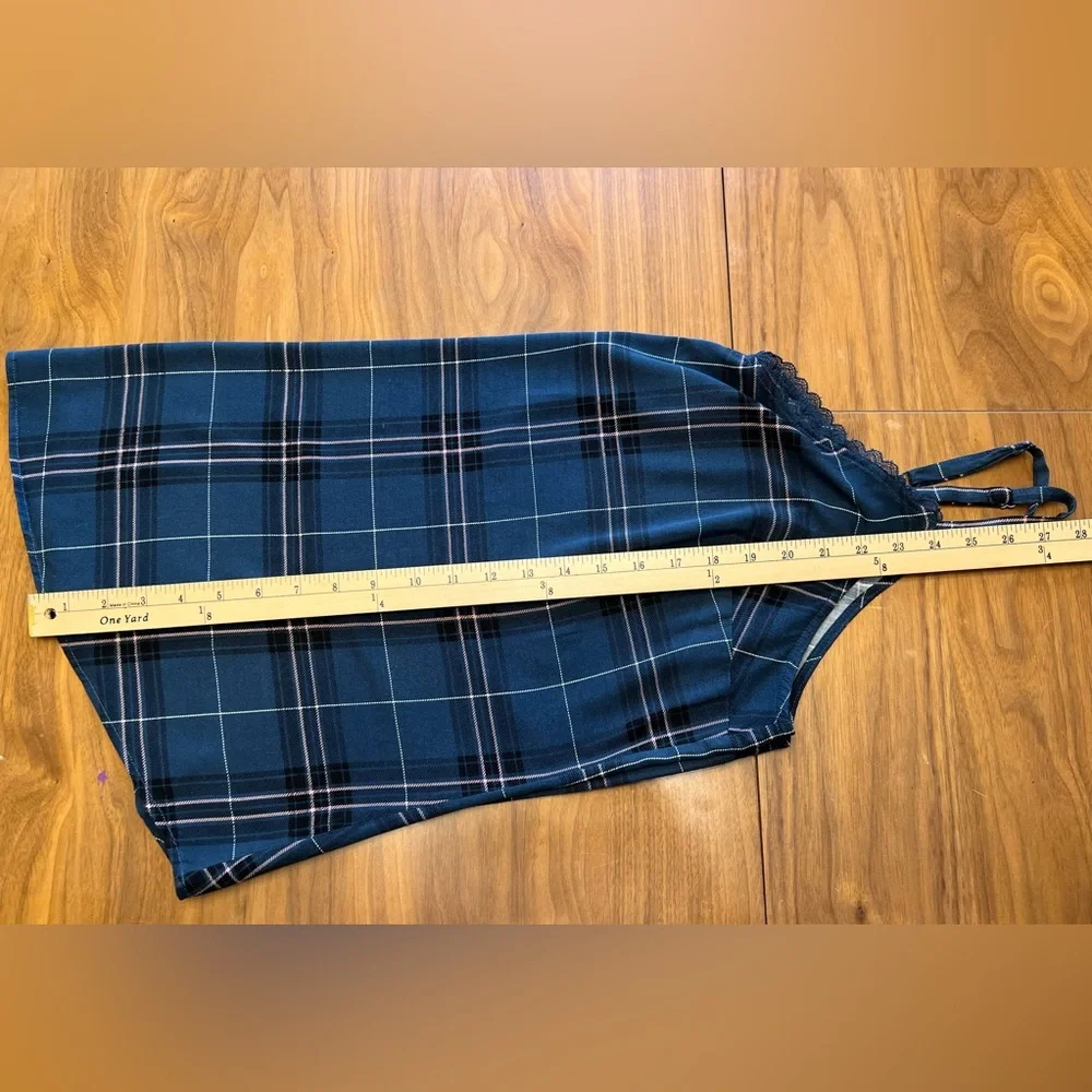 Torrid Ava - Navy Plaid Challis Lace Trim Cami - Picture 9 of 10